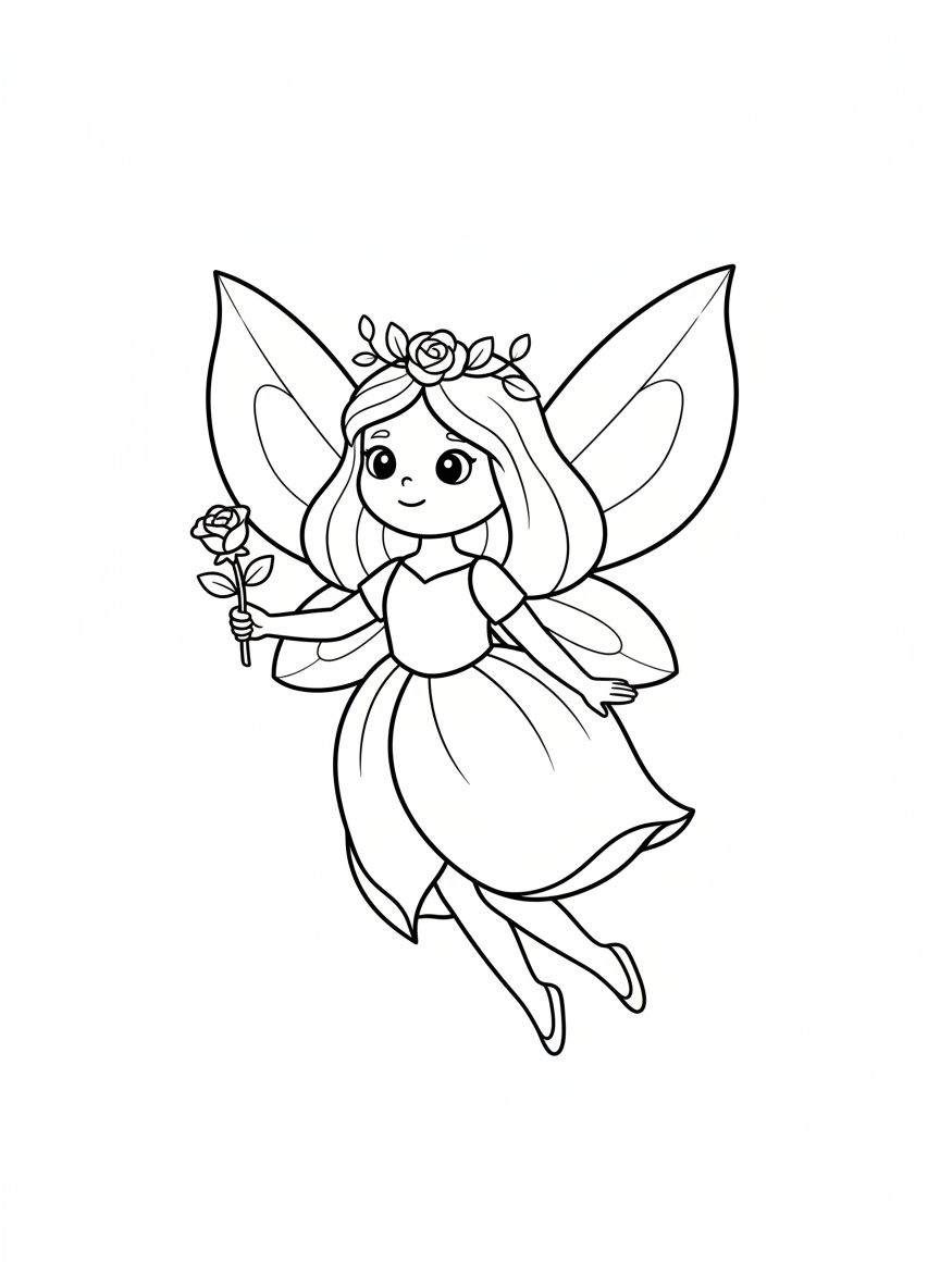 Cute Rose Fairy Coloring Page for Kids