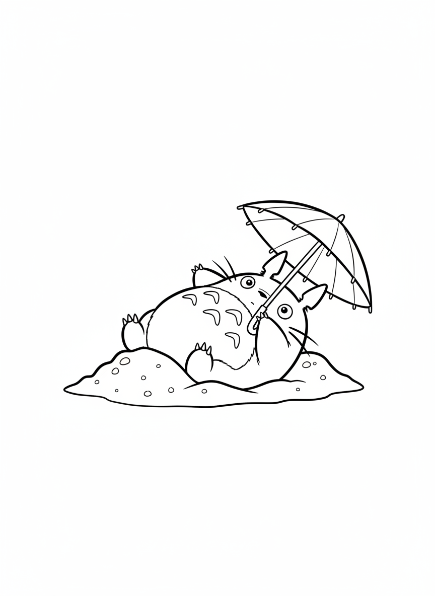 Cute Totoro Sand Bath Coloring Page