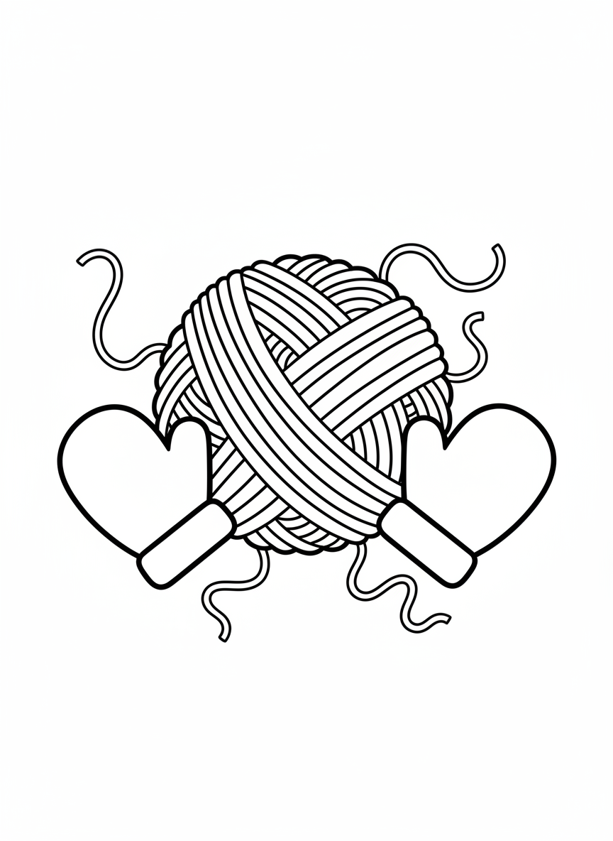 Cute Yarn Ball with Mittens Coloring Page