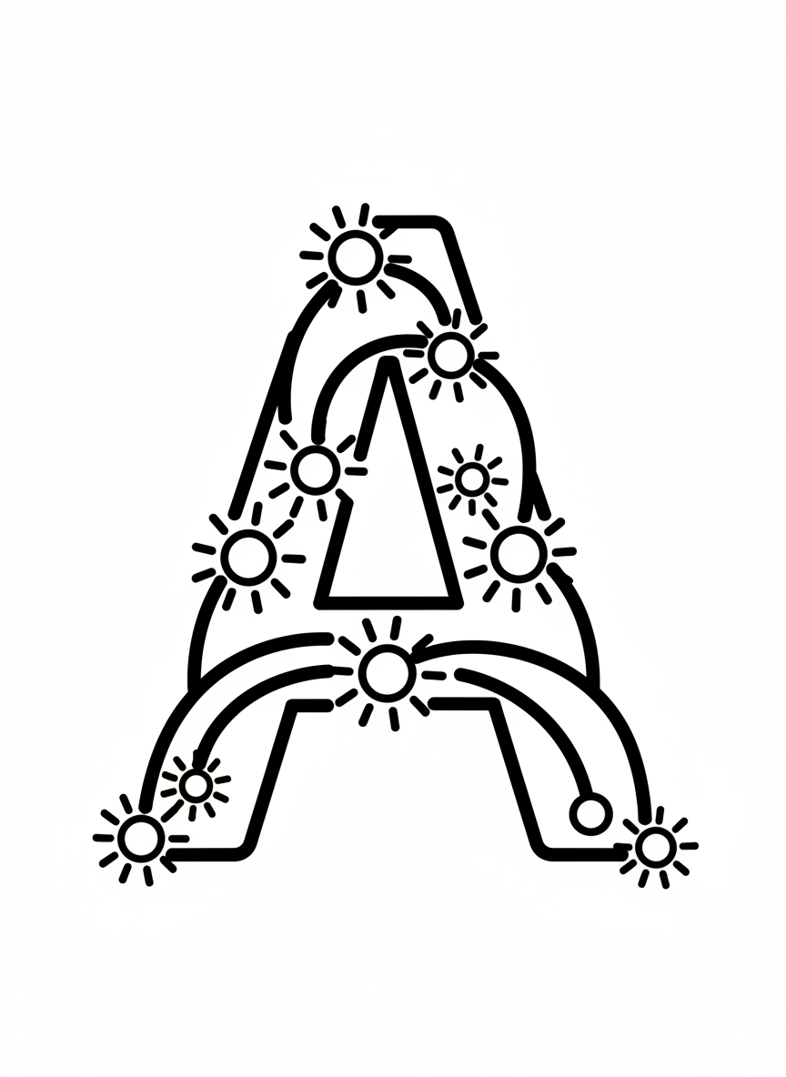 Firework Letter A Coloring Page for Kids
