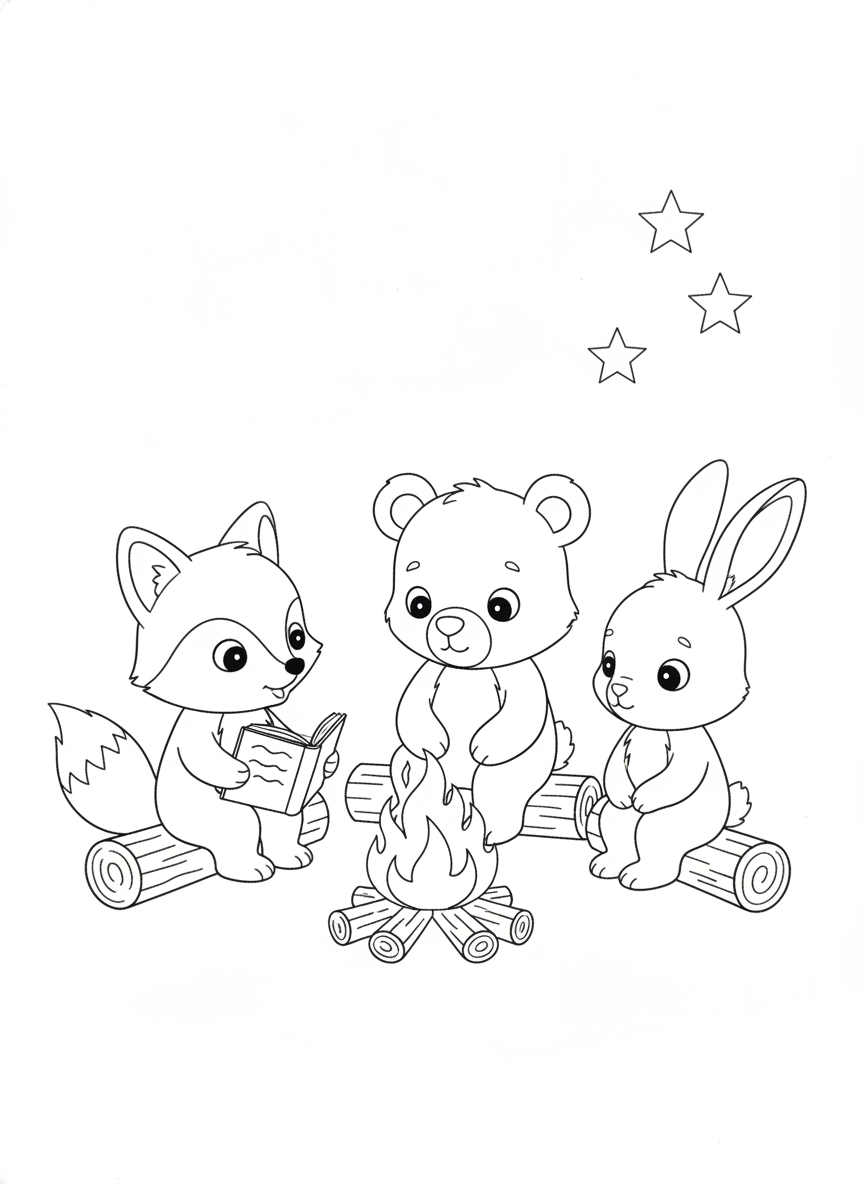 Forest Friends Campfire Story Time Coloring Page