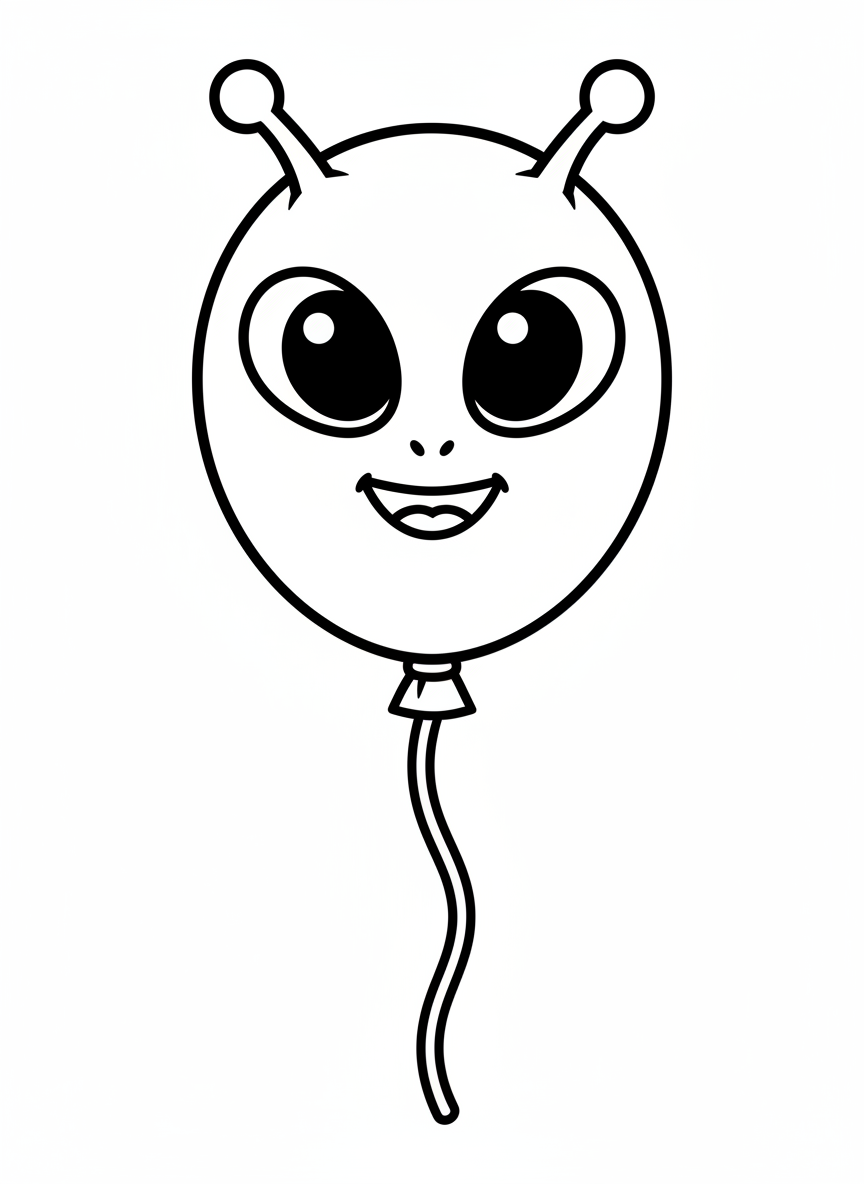 Friendly Alien Balloon Coloring Page for Kids