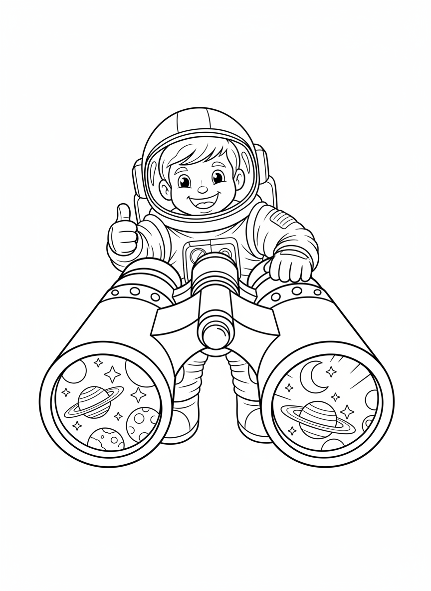 Friendly Astronaut Star Gazing Coloring Page