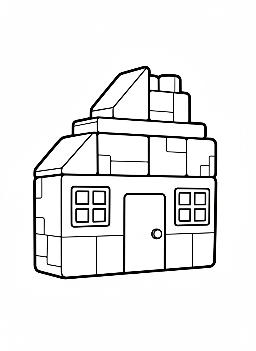 Friendly Block House Coloring Page for Kids