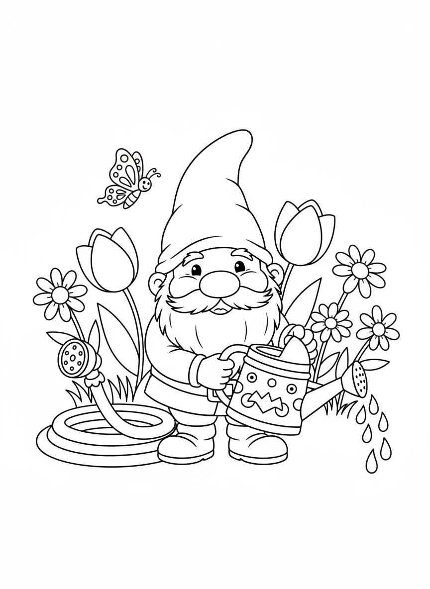 Friendly Garden Gnome Coloring Page for Kids