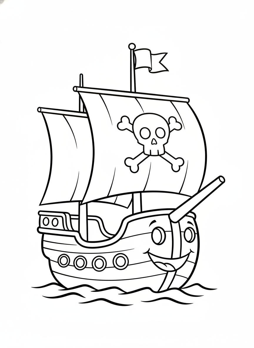 Friendly Pirate Ship Adventure Coloring Page for Kids