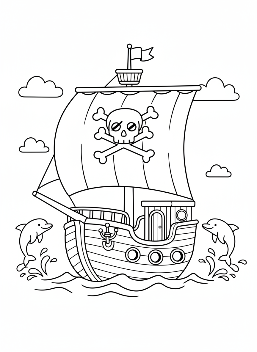 Friendly Pirate Ship Coloring Page for Kids