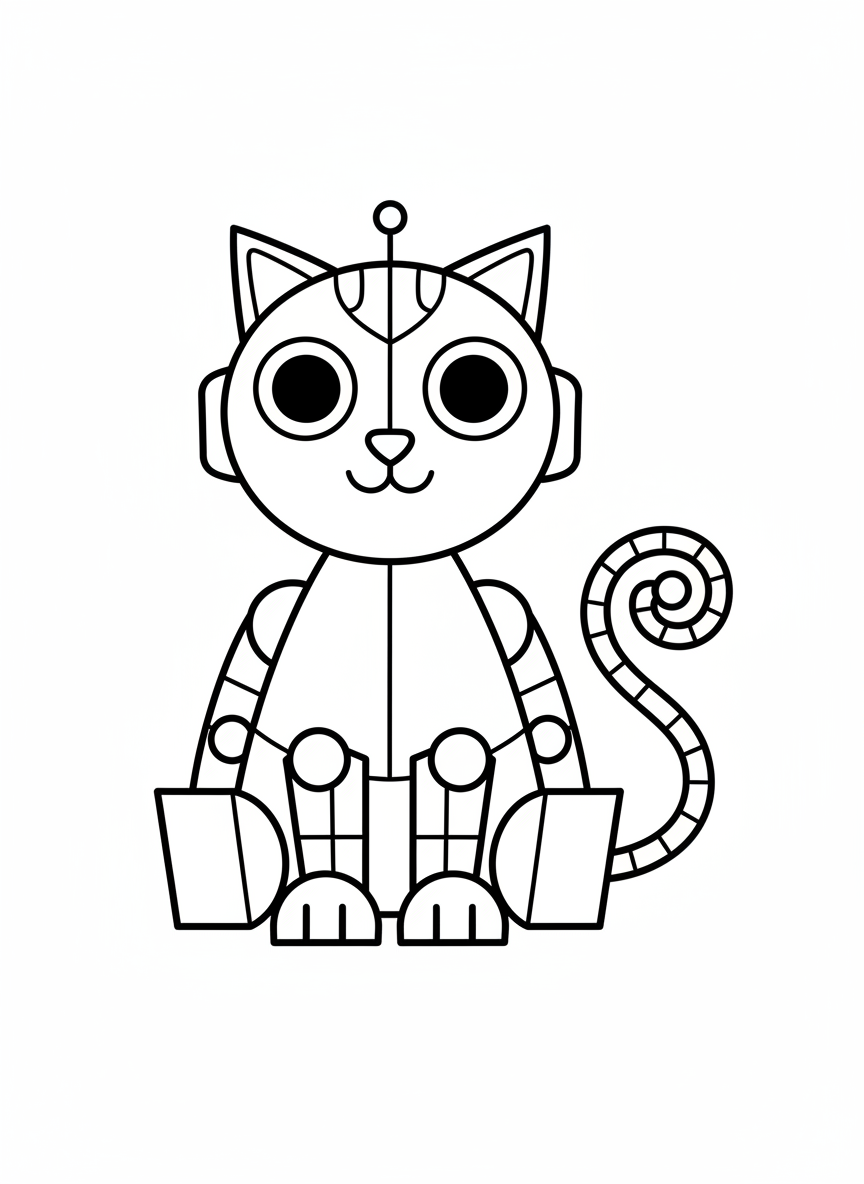 Friendly Robot Cat Coloring Page for Kids