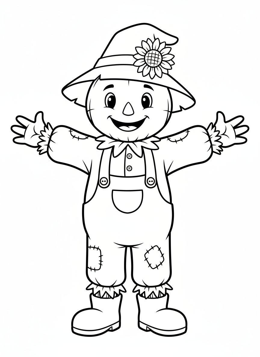 Friendly Scarecrow Coloring Page for Kids