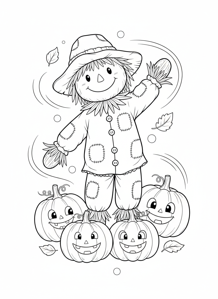 Friendly Scarecrow in Pumpkin Patch