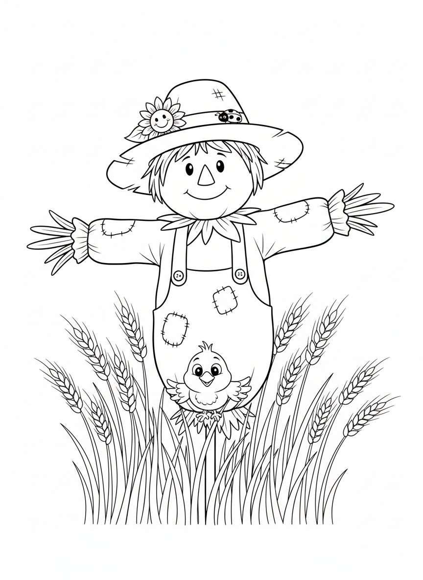 Friendly Scarecrow with Sunflower & Ladybug