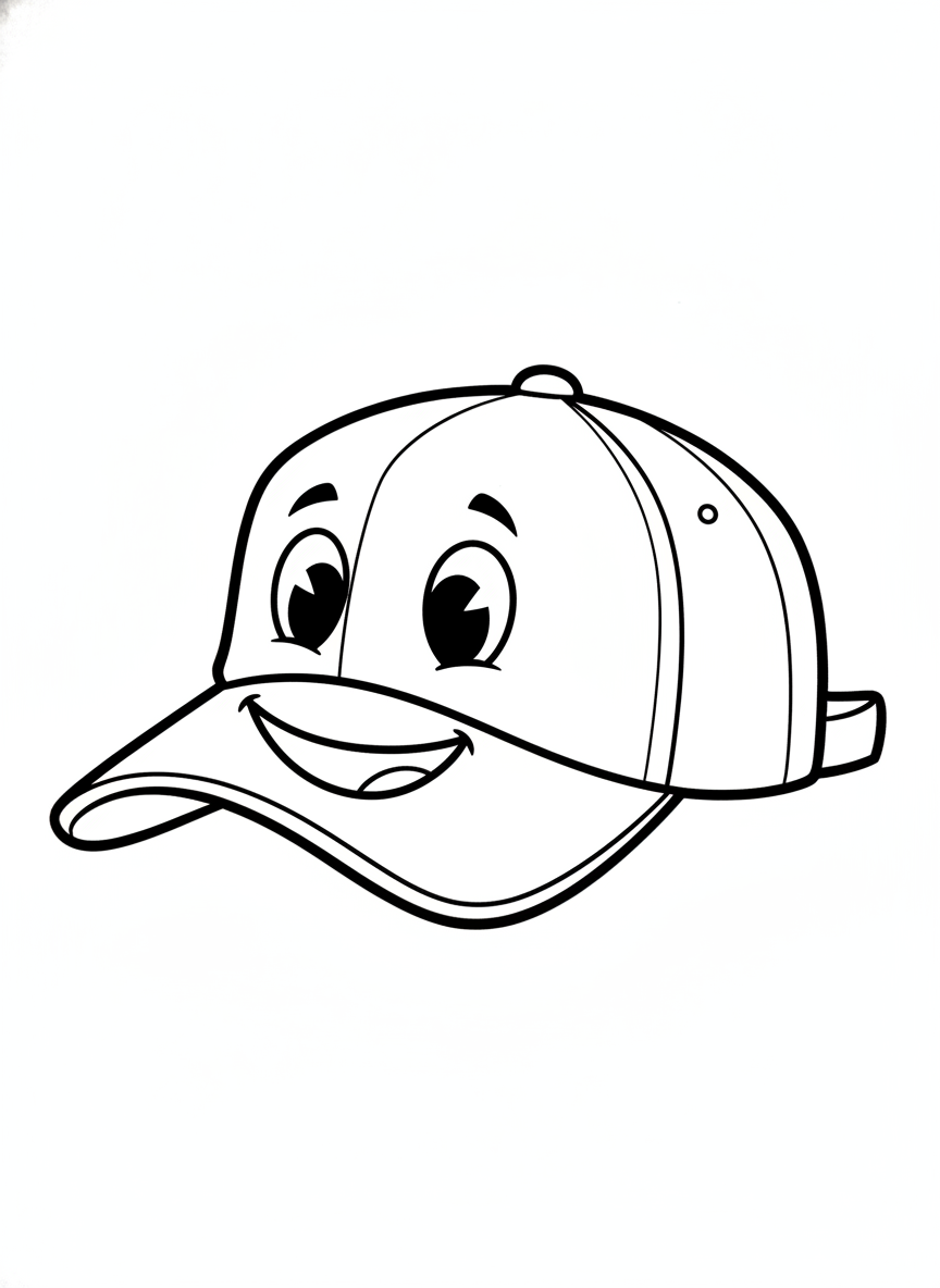 Friendly Smiling Baseball Cap Coloring Page for Kids