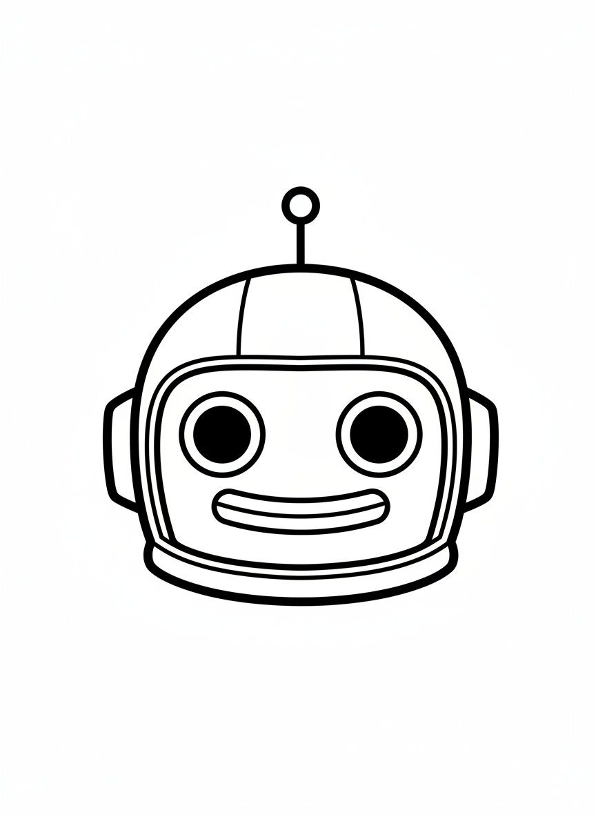 Friendly Smiling Space Robot Head Coloring Page