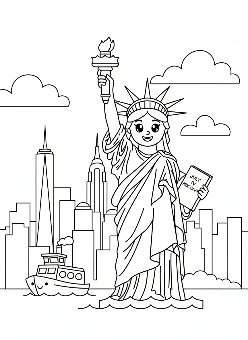 Friendly Statue of Liberty Coloring Page for Kids