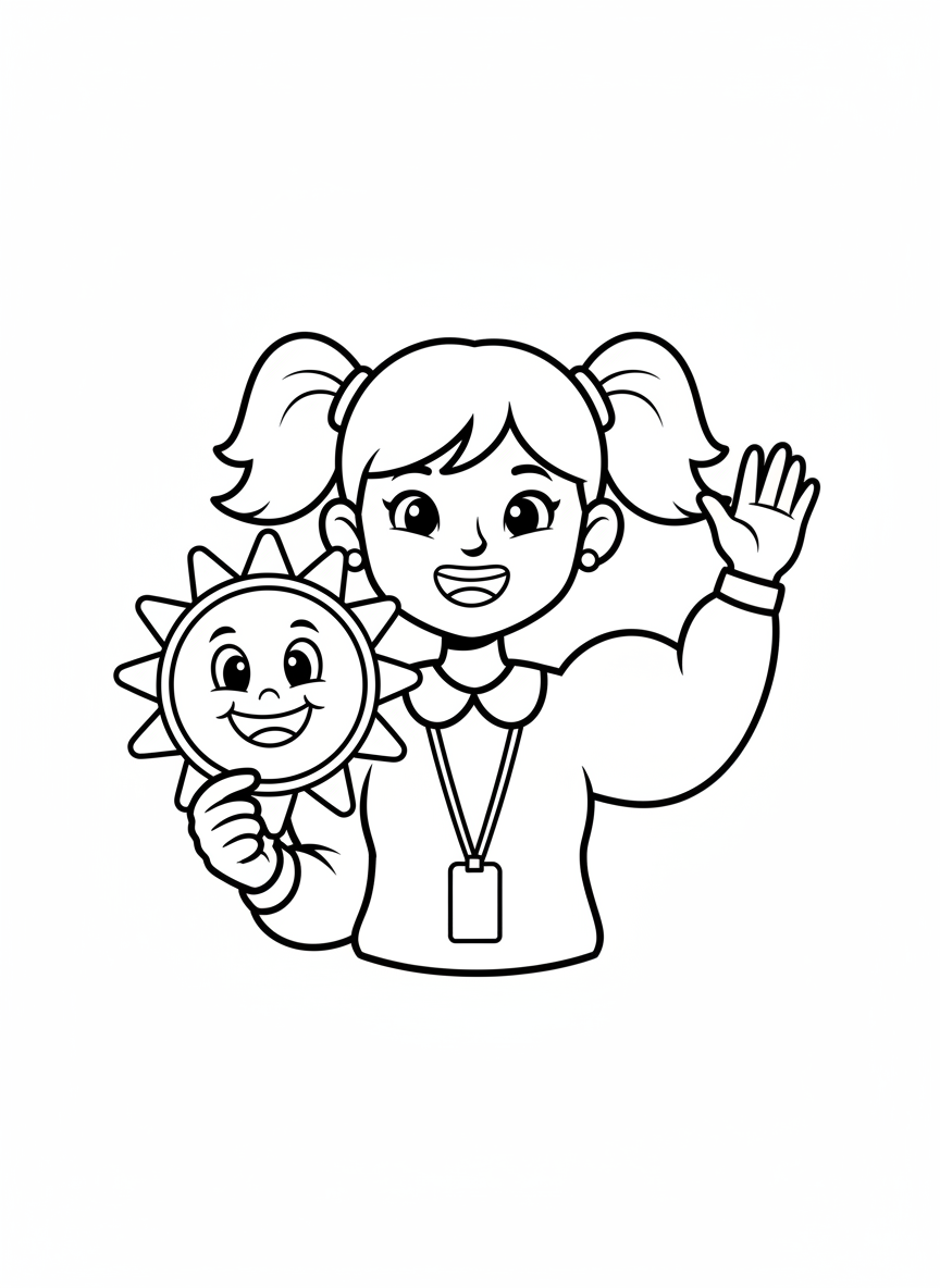 Friendly Teacher Waving Hello Coloring Page
