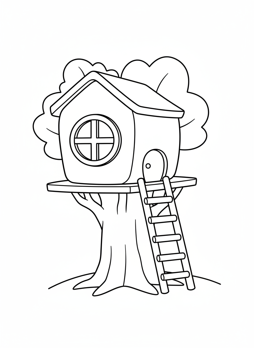 Friendly Treehouse Coloring Page