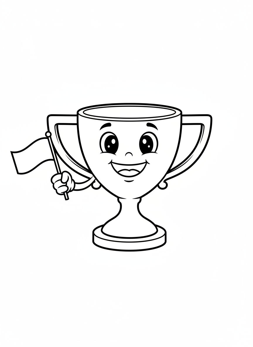 Friendly Trophy Cup Coloring Page for Kids