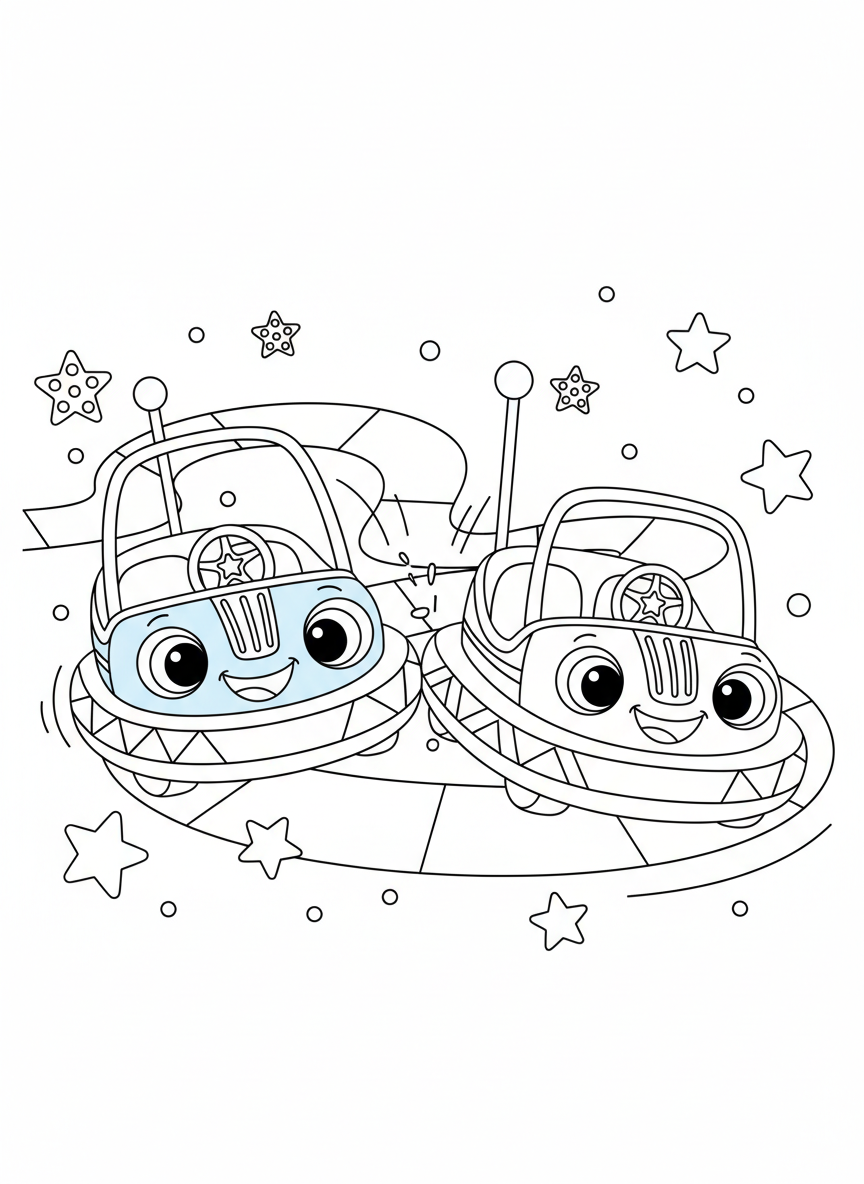 Fun Bumper Cars Coloring Page for Kids