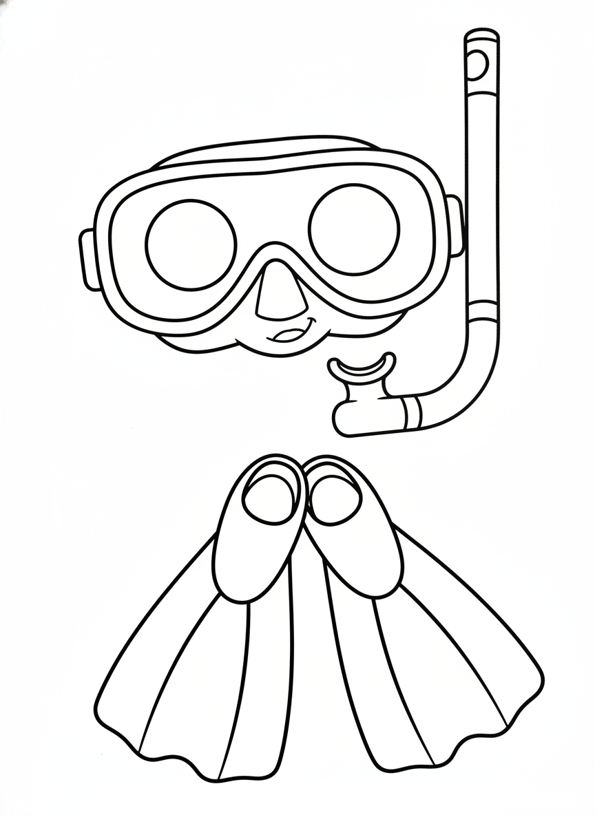 Fun Snorkeling Kit Coloring Page for Kids: Easy Underwater Adventure