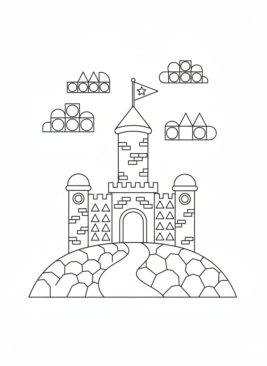 Geometric Castle Kids Coloring Page