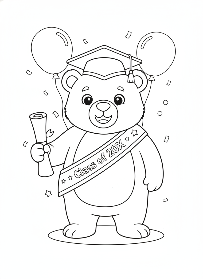 Graduation Bear Coloring Page: Celebrate Class of 202X!