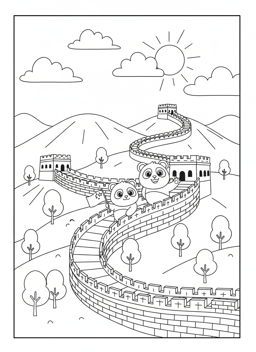 Great Wall Panda Fun Coloring Page