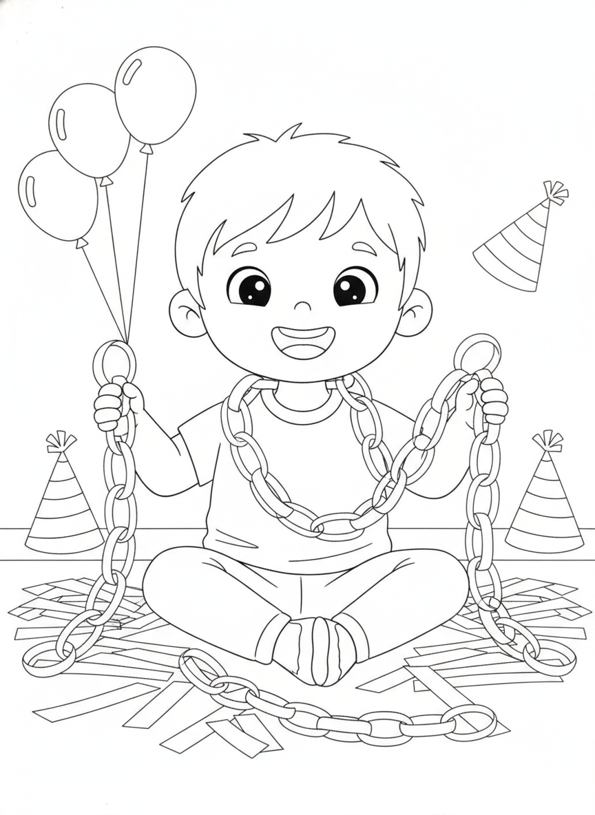 Happy Child Making Paper Chains: A Festive Craft Scene