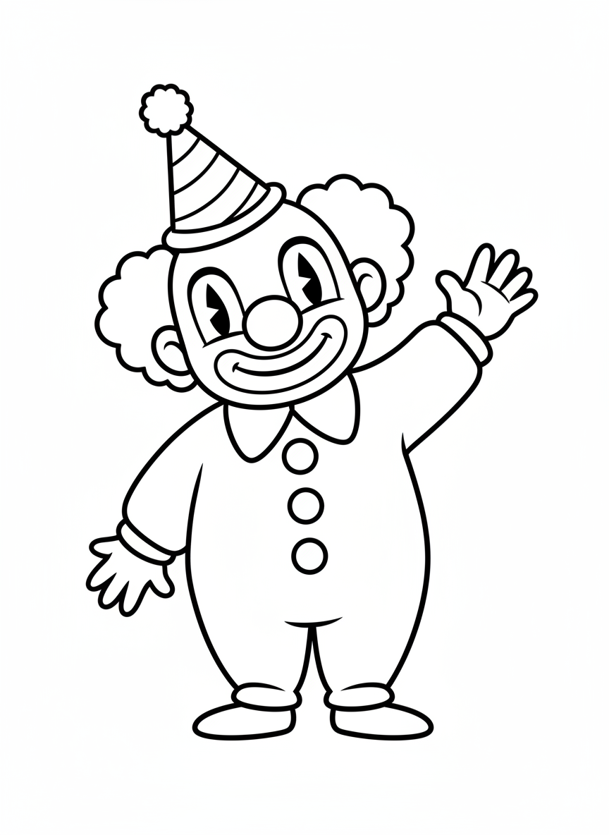 Happy Clown Waving Coloring Page for Kids