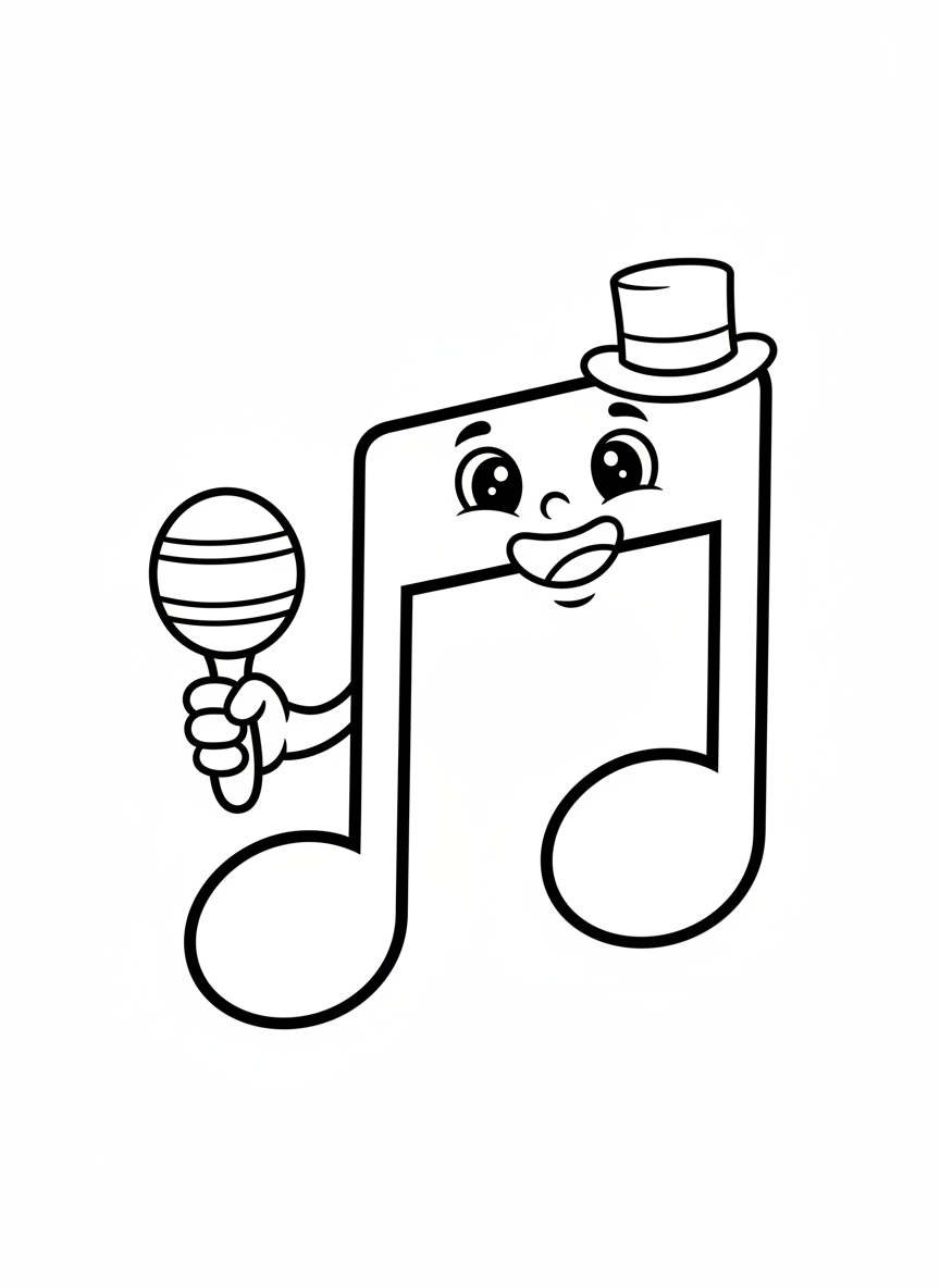 Happy Music Note Coloring Page for Kids