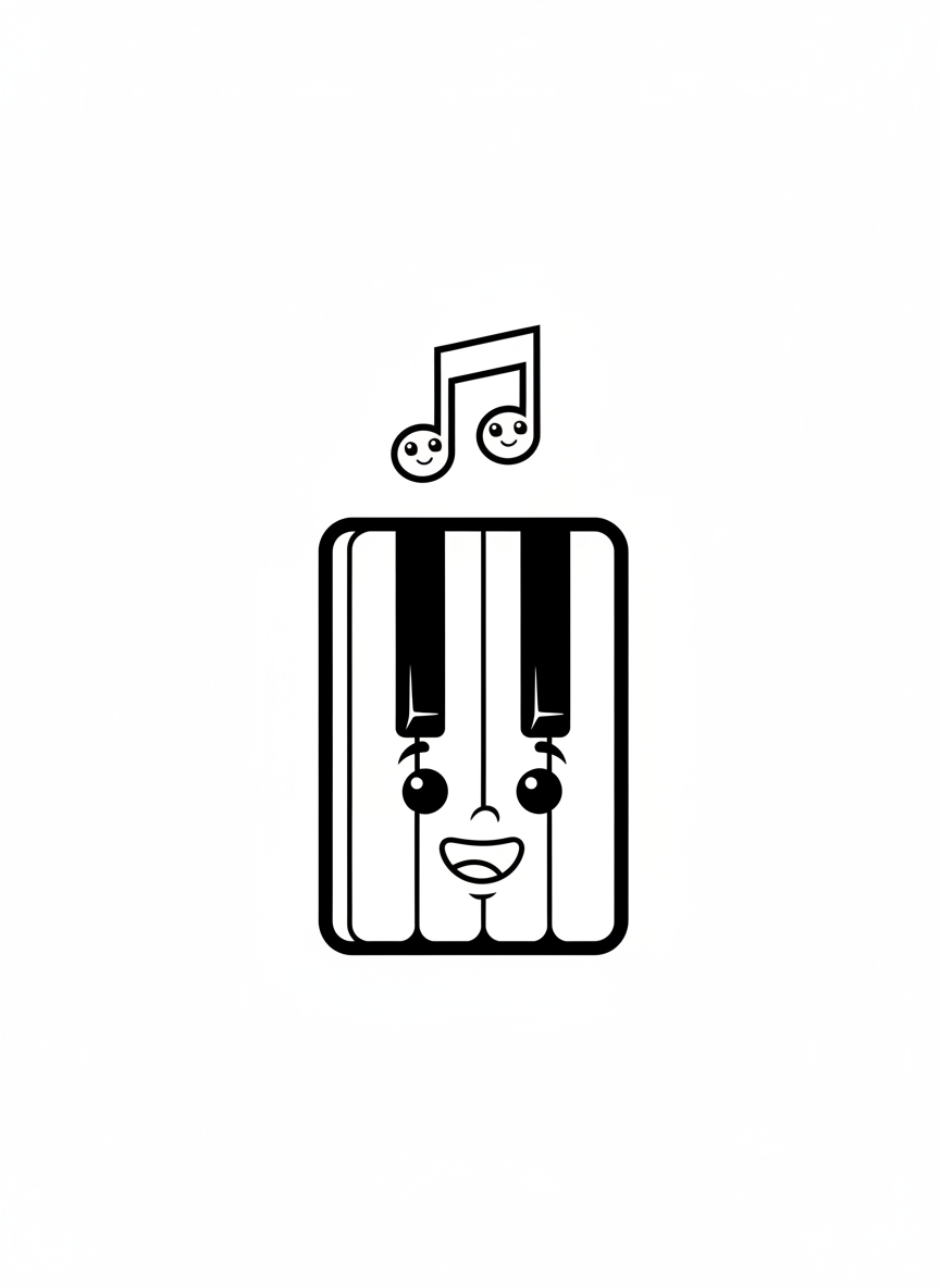 快樂鋼琴鍵著色頁，適合兒童