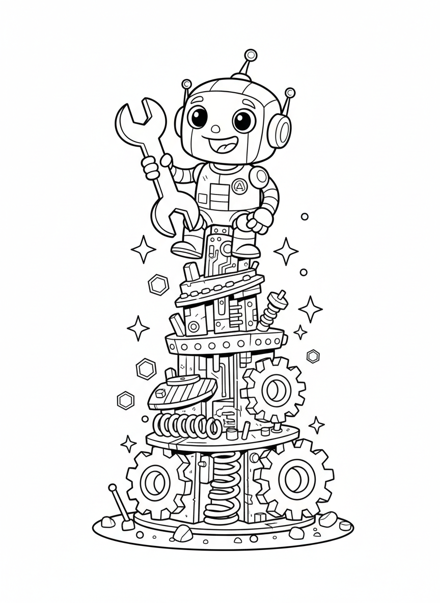 Happy Robot Technician Coloring Page