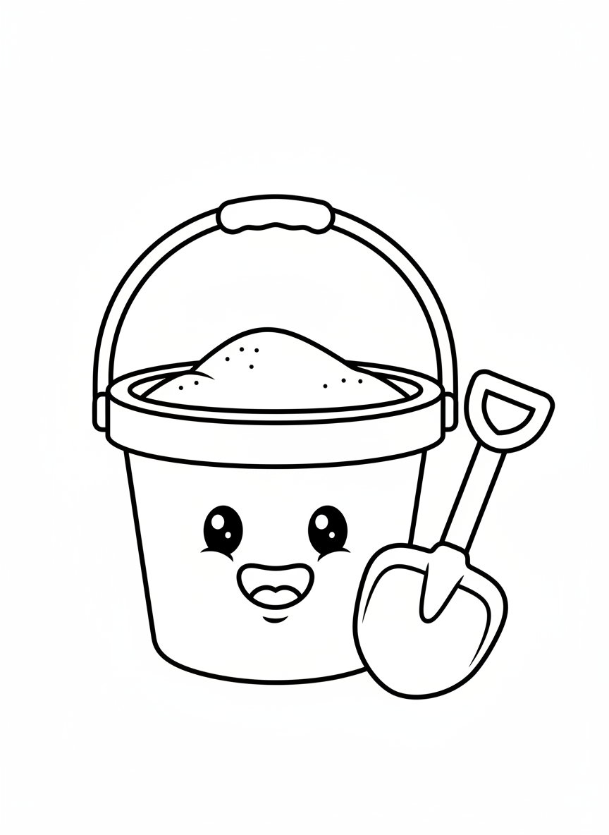 Happy Sand Pail & Shovel Coloring Page