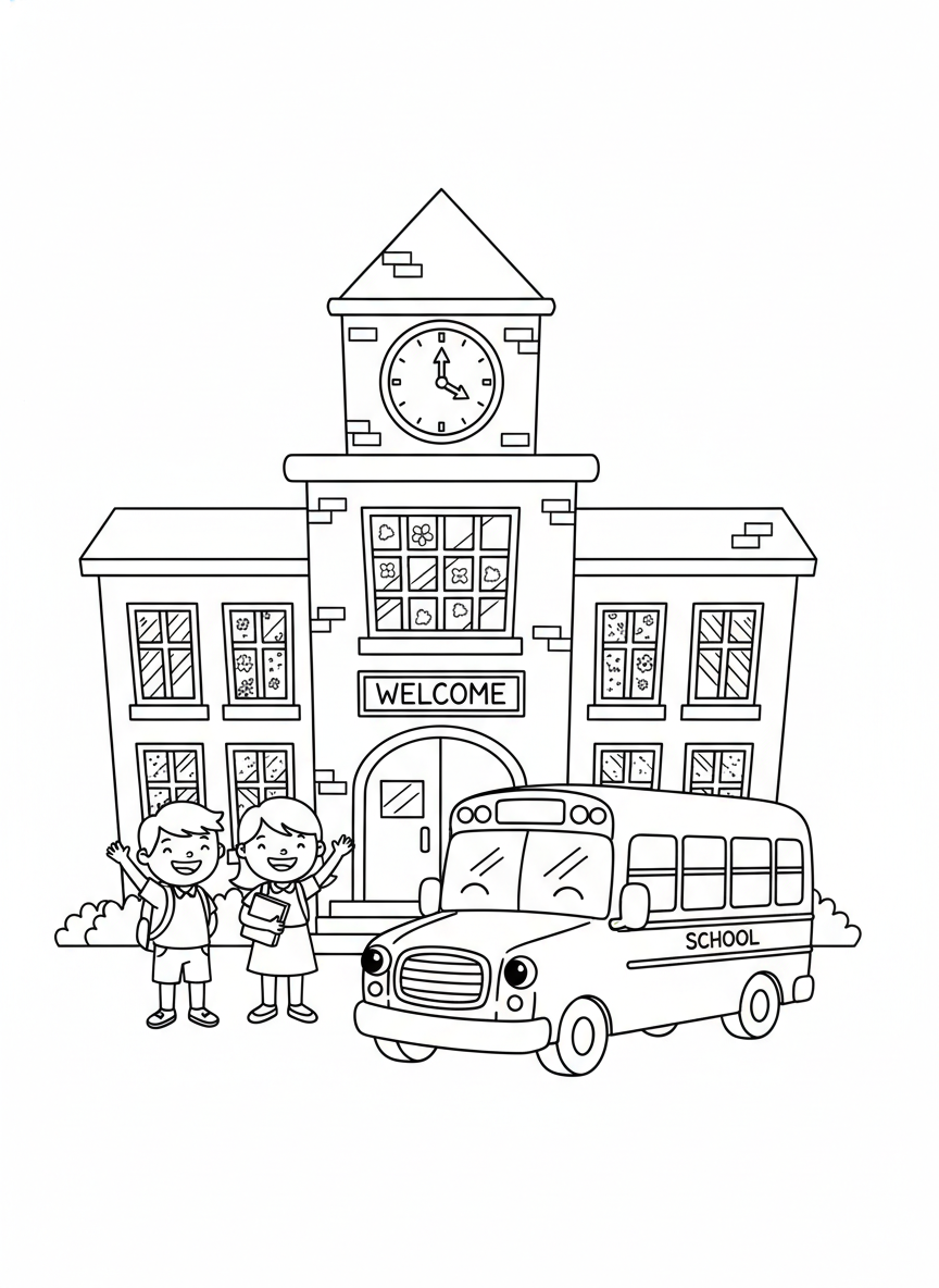 Happy School Day Coloring Page for Kids