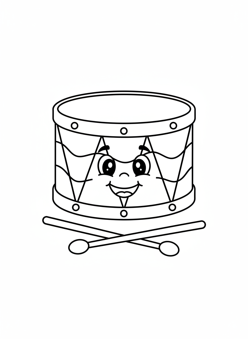 Happy Toy Drum Coloring Page for Kids