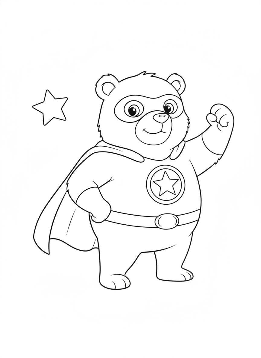Heroic Bear Superhero Coloring Page for Kids