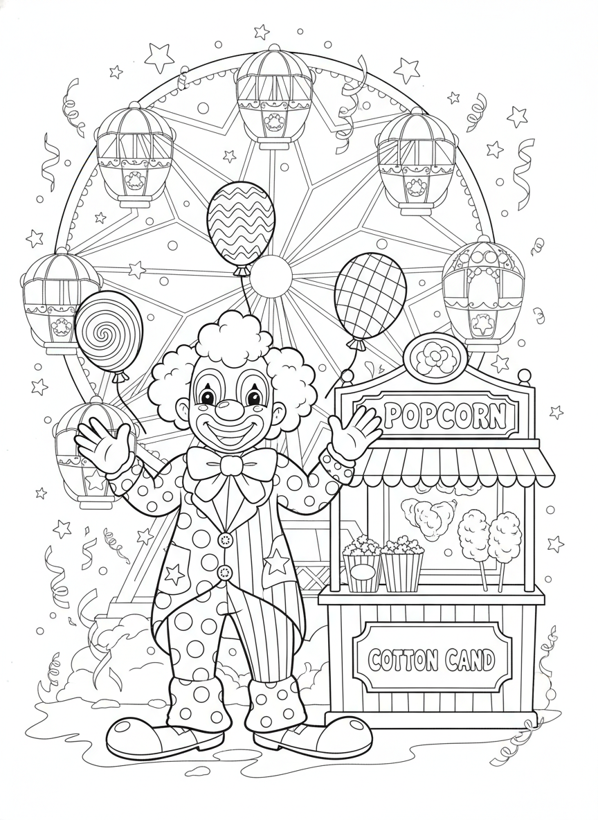 Joyful Carnival Clown Coloring Page for Kids