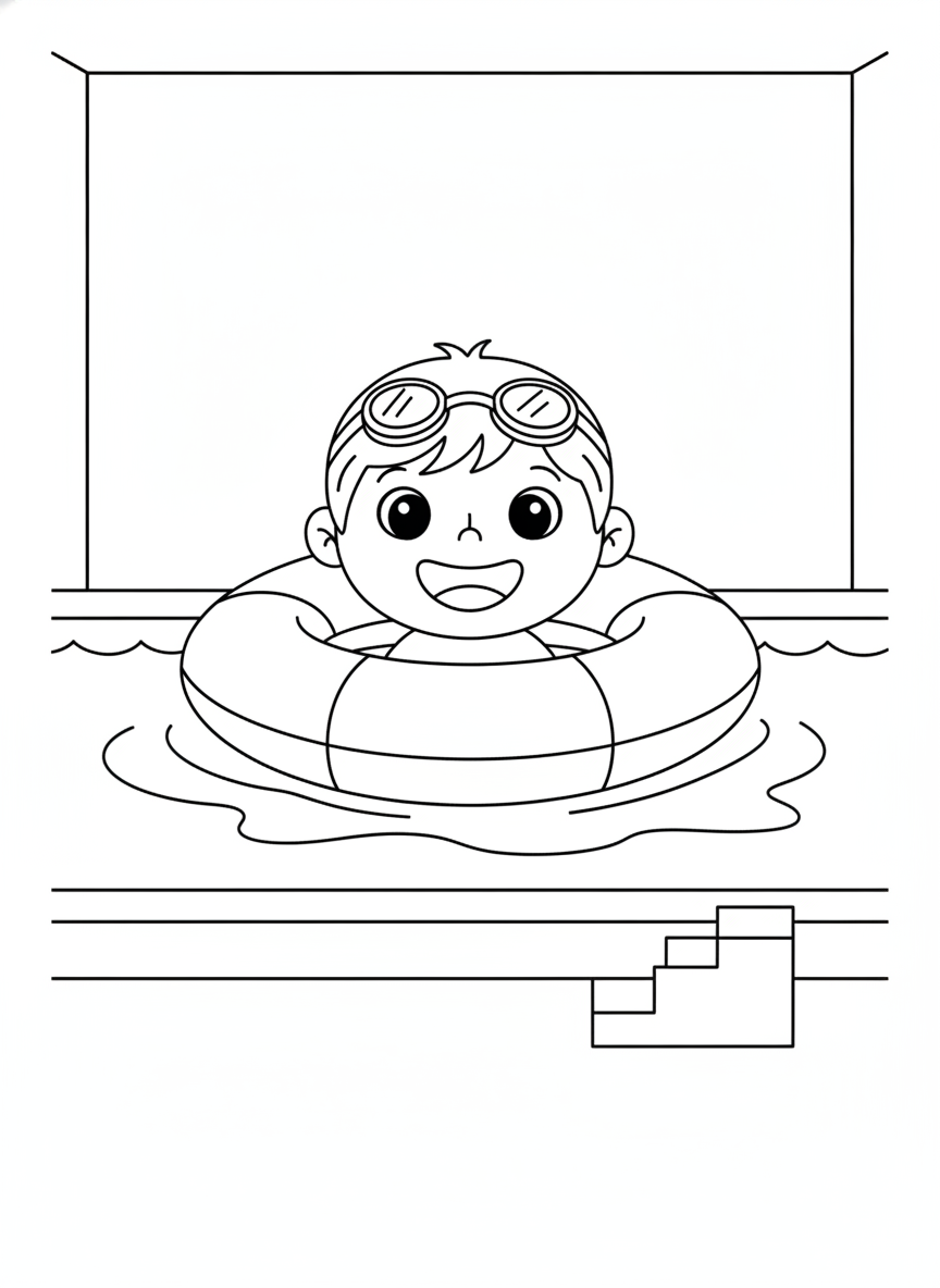 Joyful Child in Swimming Ring Coloring Page