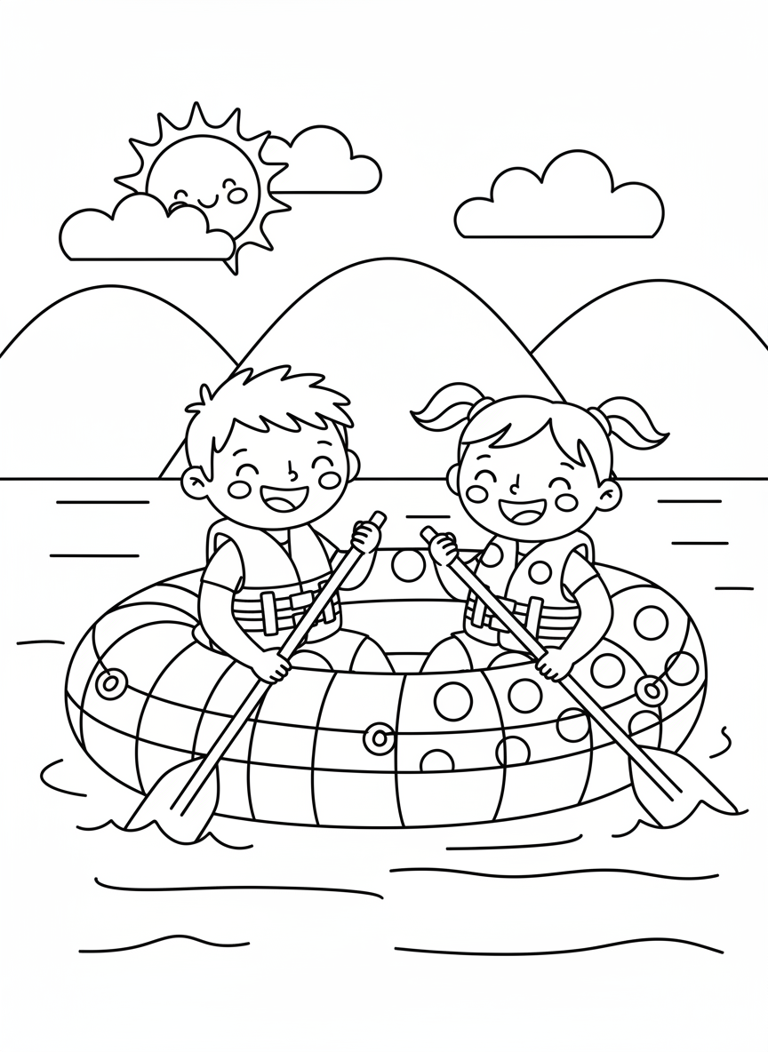 Kids' Raft Adventure Coloring Page