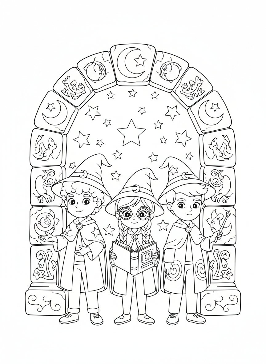 Magic School Students Coloring Page