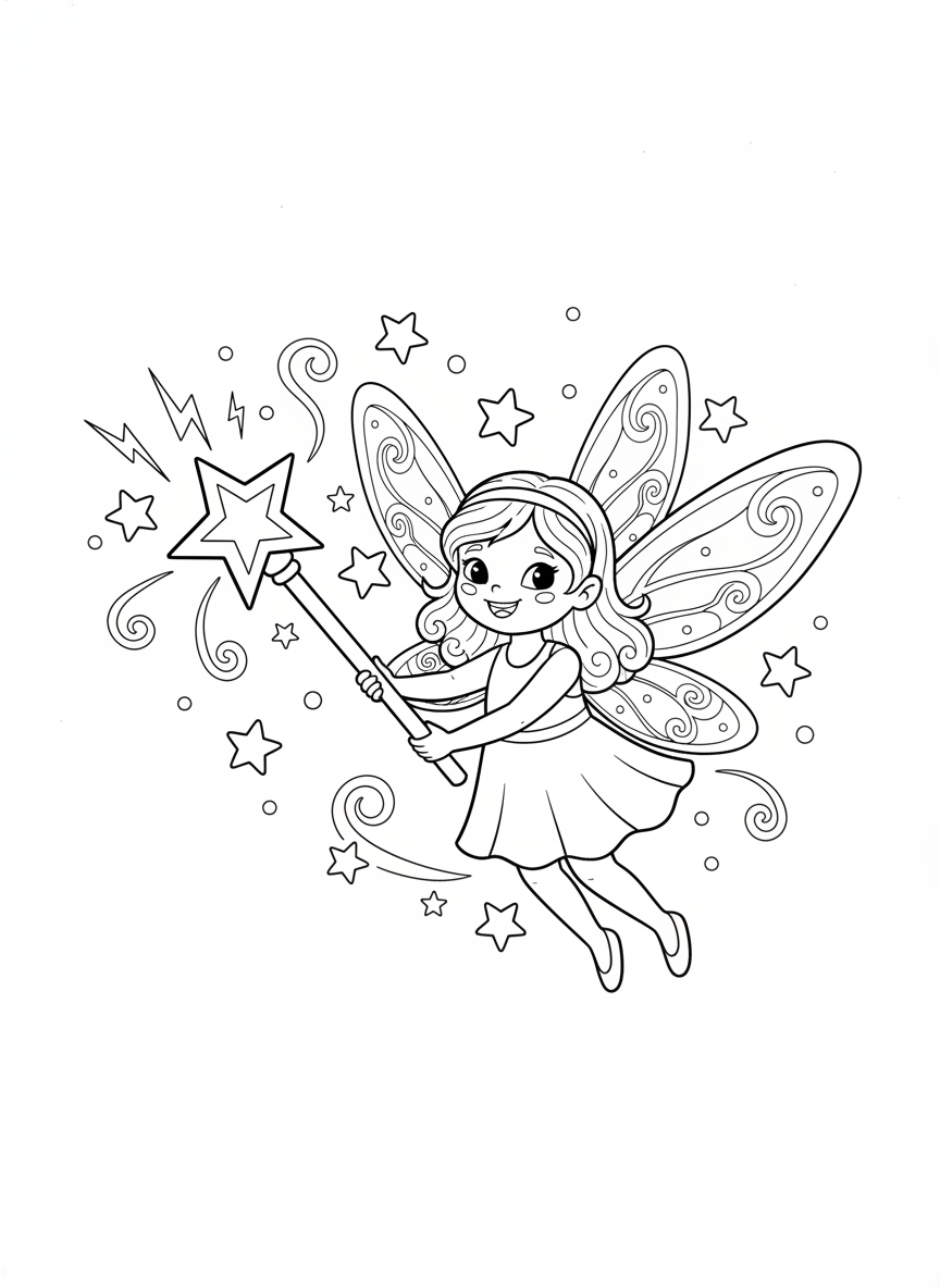 Magical Fairy with Lightning Wand Coloring Page