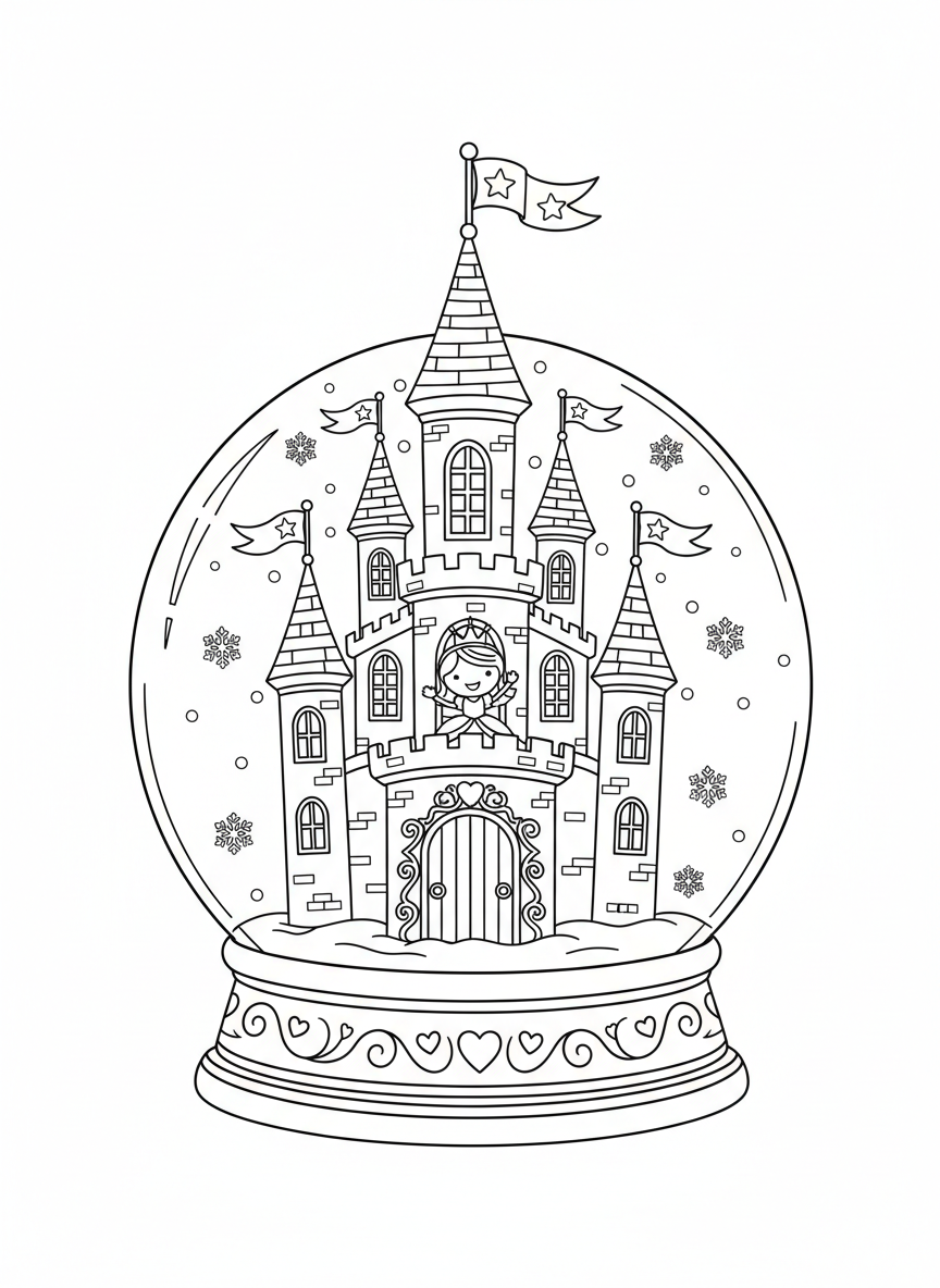 Magical Princess Castle Snow Globe Coloring Page