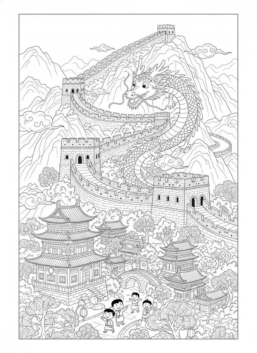 Majestic Great Wall Adventure with Playful Dragon & Chinese Village