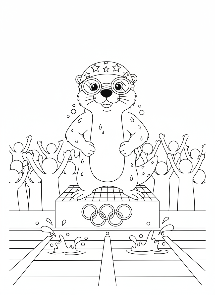 Olympic Animal Swimmer Coloring Page