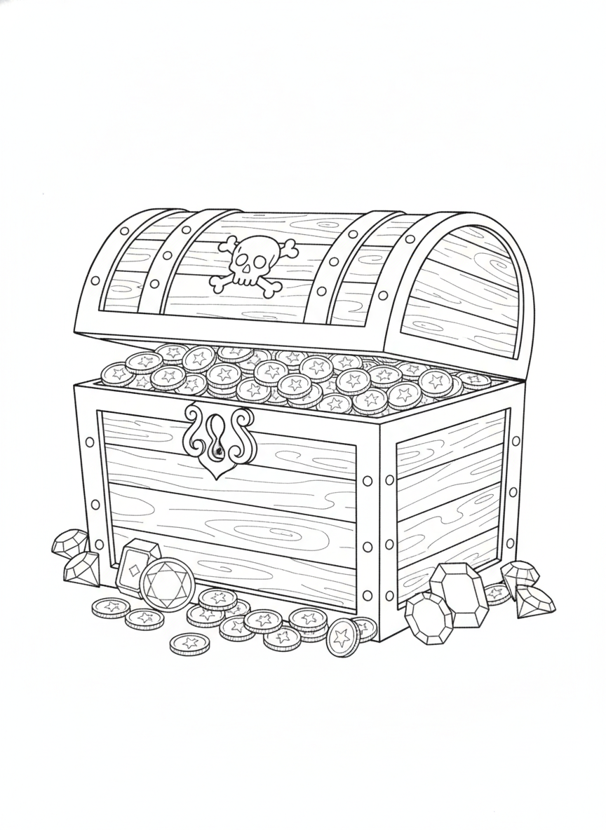 Pirate Treasure Chest Coloring Page for Kids