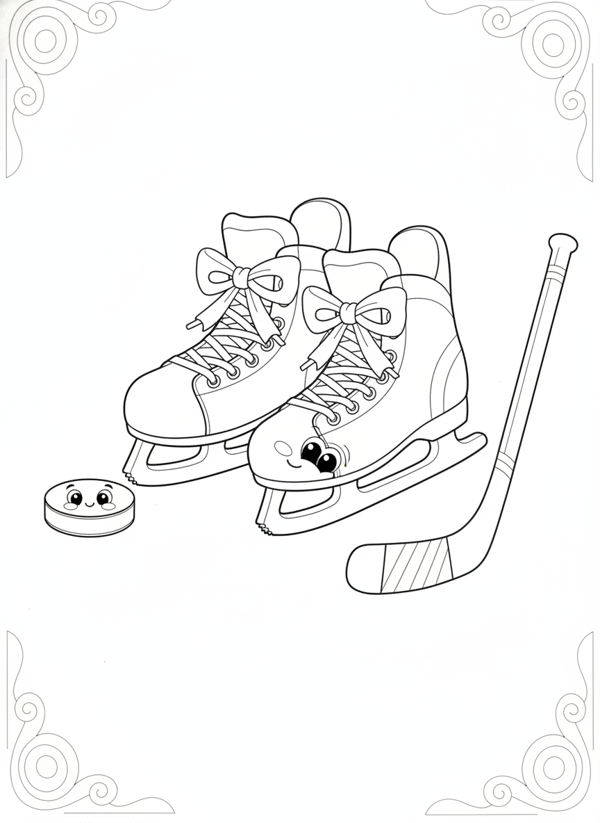Playful Cartoon Ice Hockey Skates Coloring Page