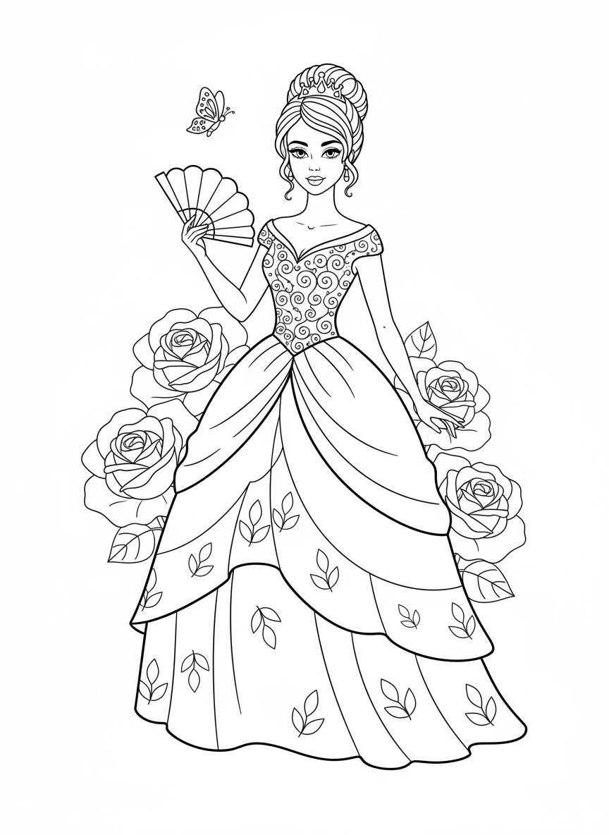 Princess Doll in Fairytale Garden Coloring Page