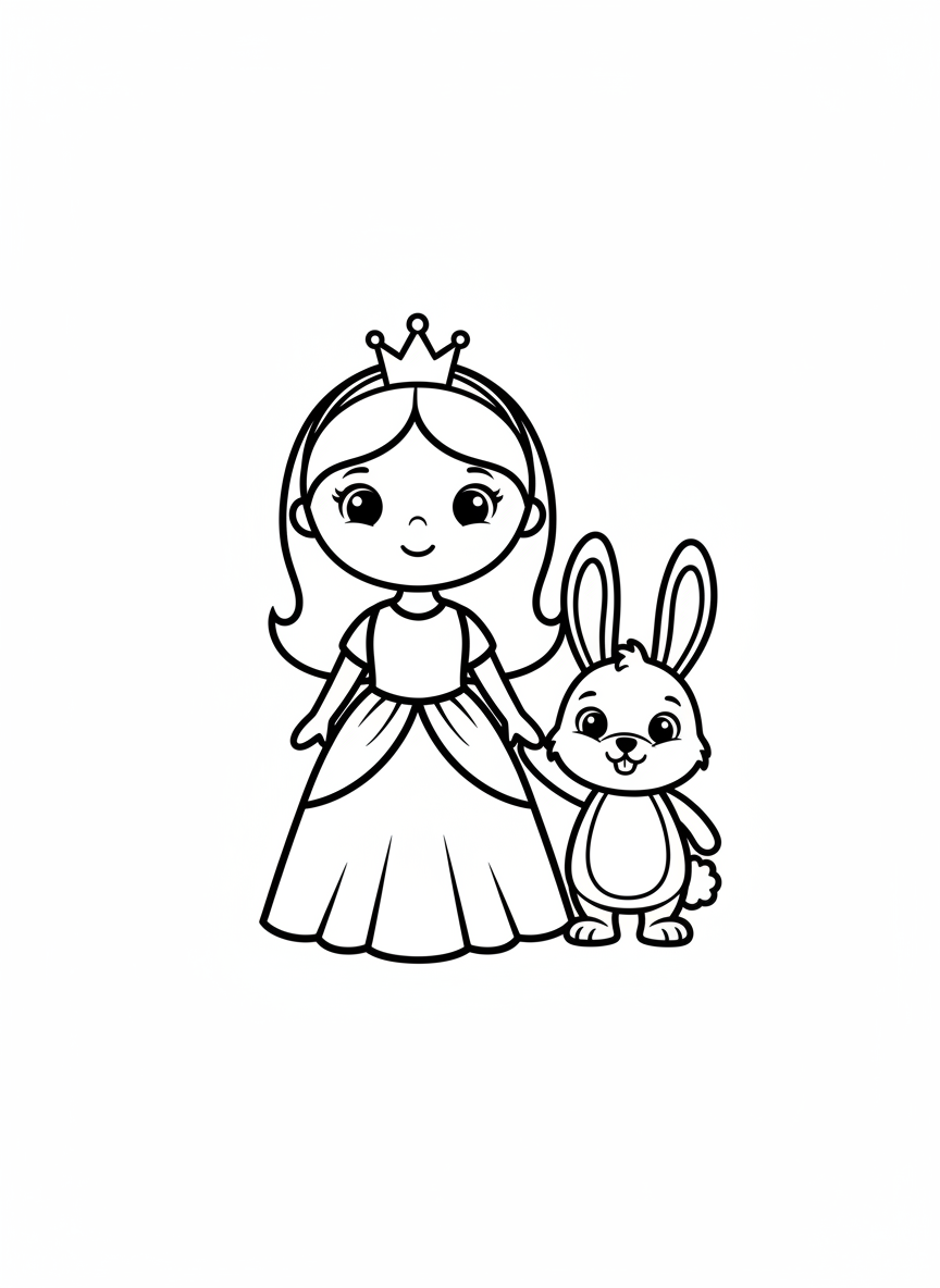 Princess & Forest Friend Coloring Page