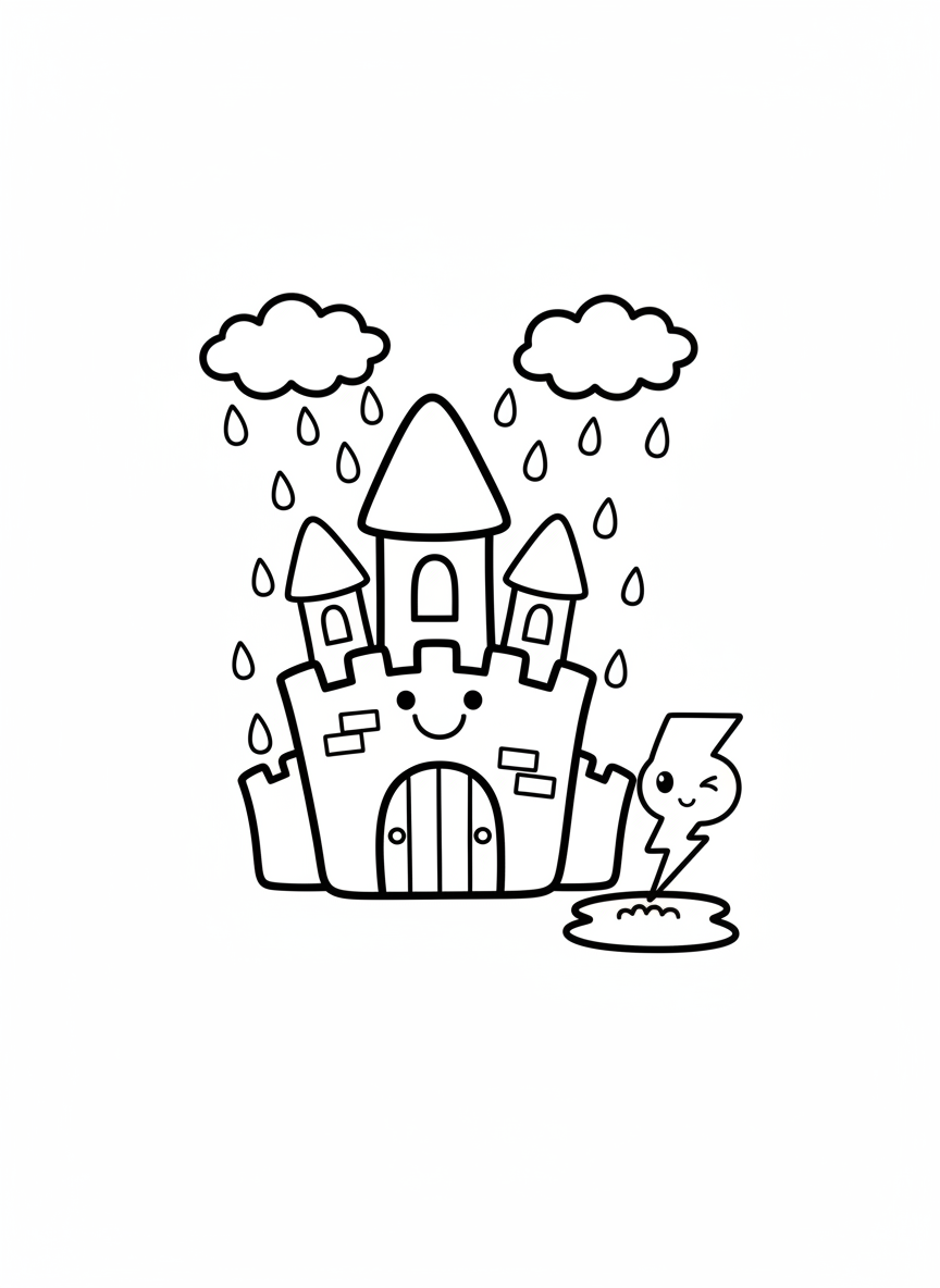 Rainy Castle Fun Coloring Page for Kids