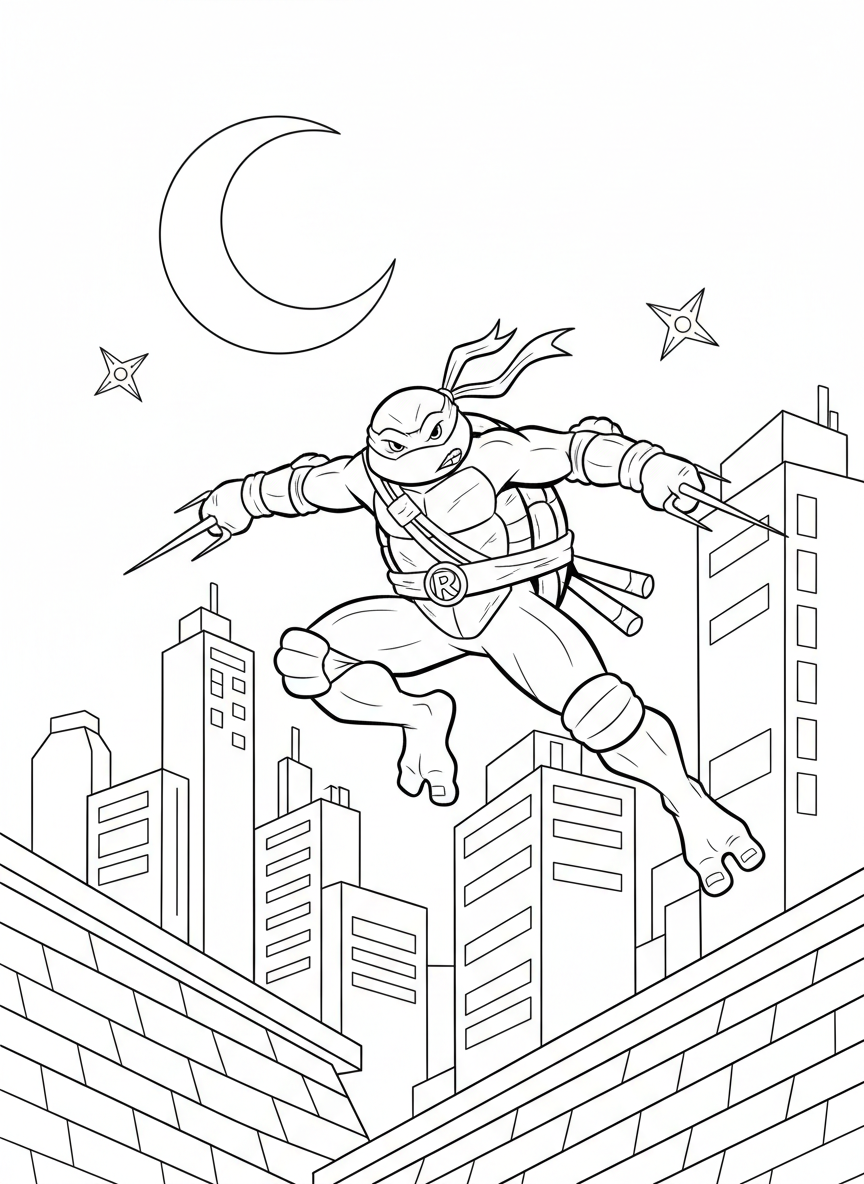 Raphael Ninja Action Coloring Page for Kids
