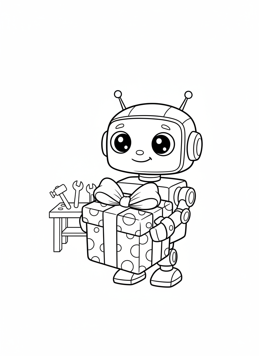 Robot Gift Surprise Coloring Page